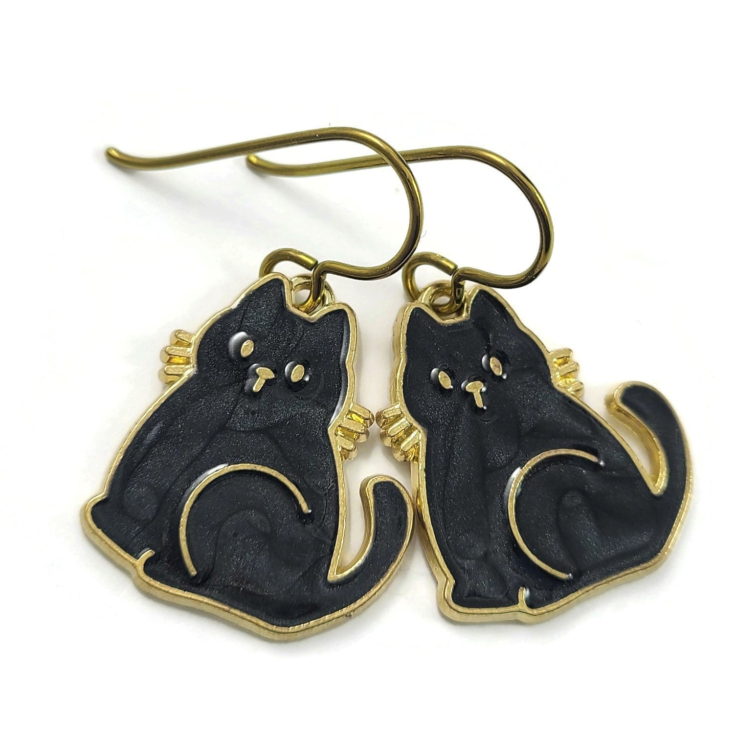 Cat earrings, Hypoallergenic pure niobium jewelry, Black, White