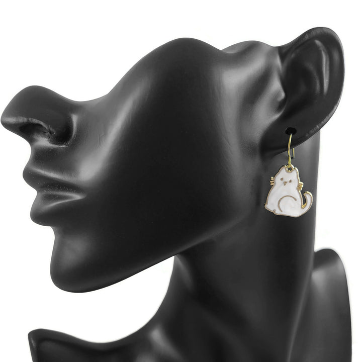 Cat earrings, Hypoallergenic pure niobium jewelry, Black, White