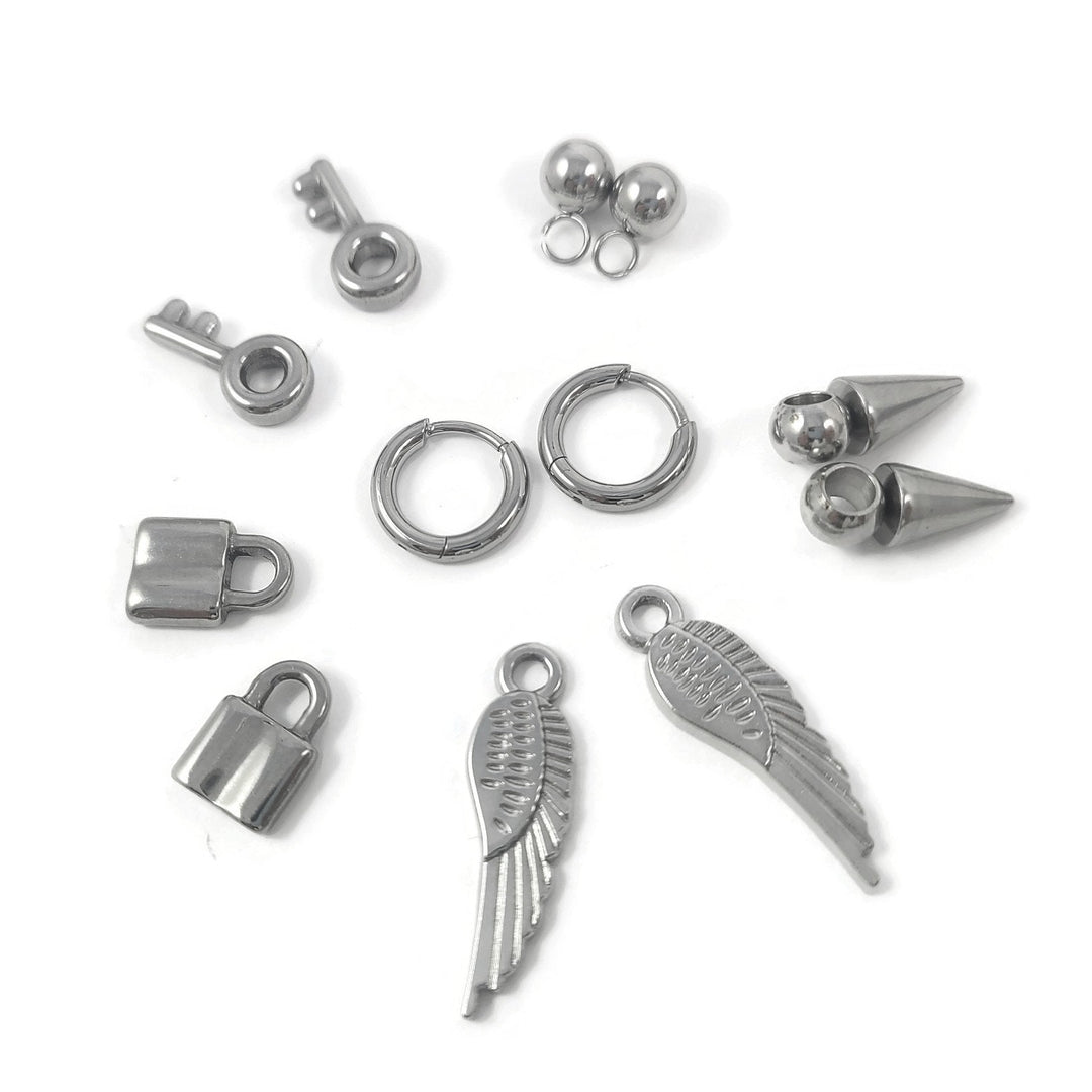 Earring charms with Titanium huggie hoops, Hypoallergenic implant grade jewelry for sensitive ears, Tarnish free
