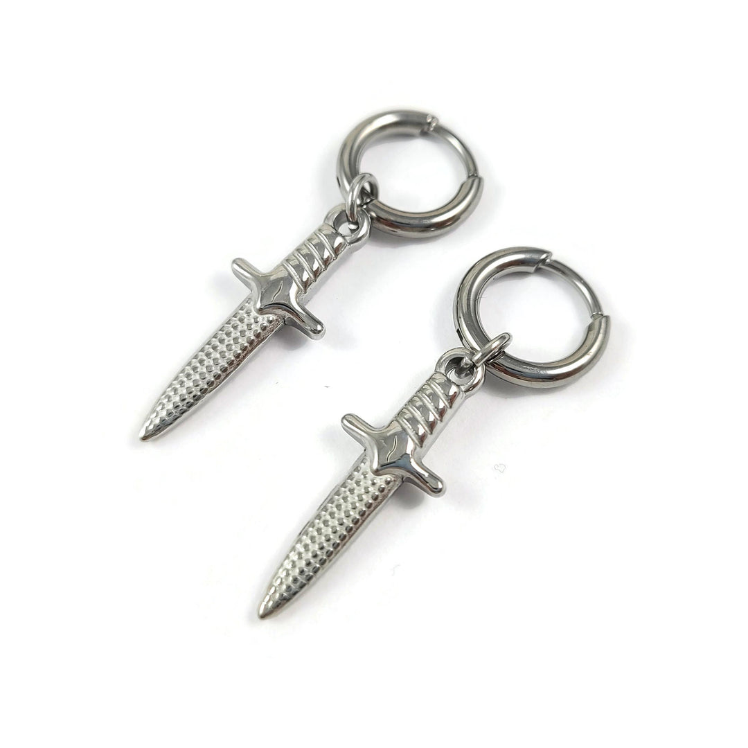 Dagger hoop earrings, Implant grade titanium and stainless steel, Hypoallergenic sword jewelry