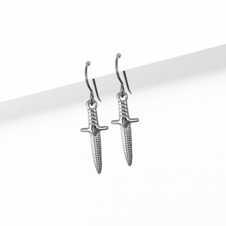 Dagger hoop earrings, Implant grade titanium and stainless steel, Hypoallergenic sword jewelry