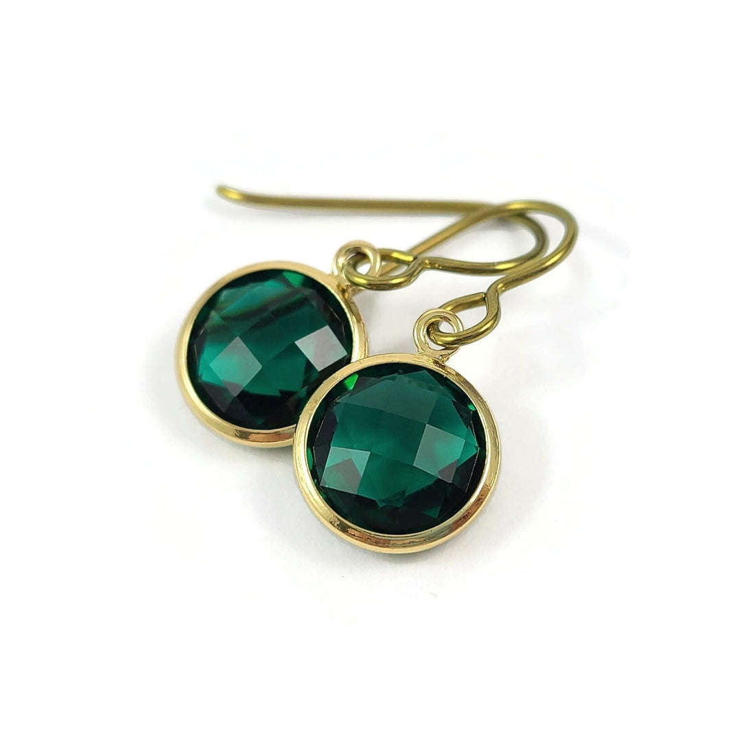 Emerald gold niobium earrings, May birthstone, Implant grade jewelry, Sensitive ears