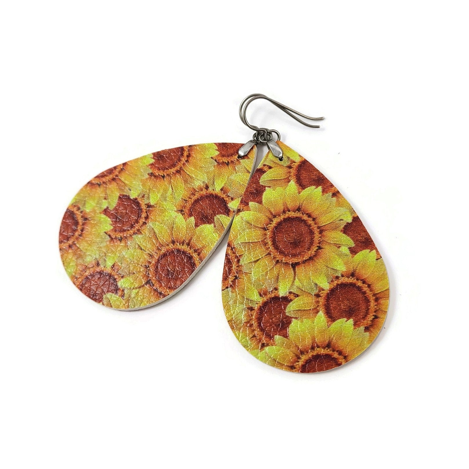 Summer leather earrings, Hypoallergenic pure titanium jewelry, Colorful lightweight dangle earrings, For sensitive ears