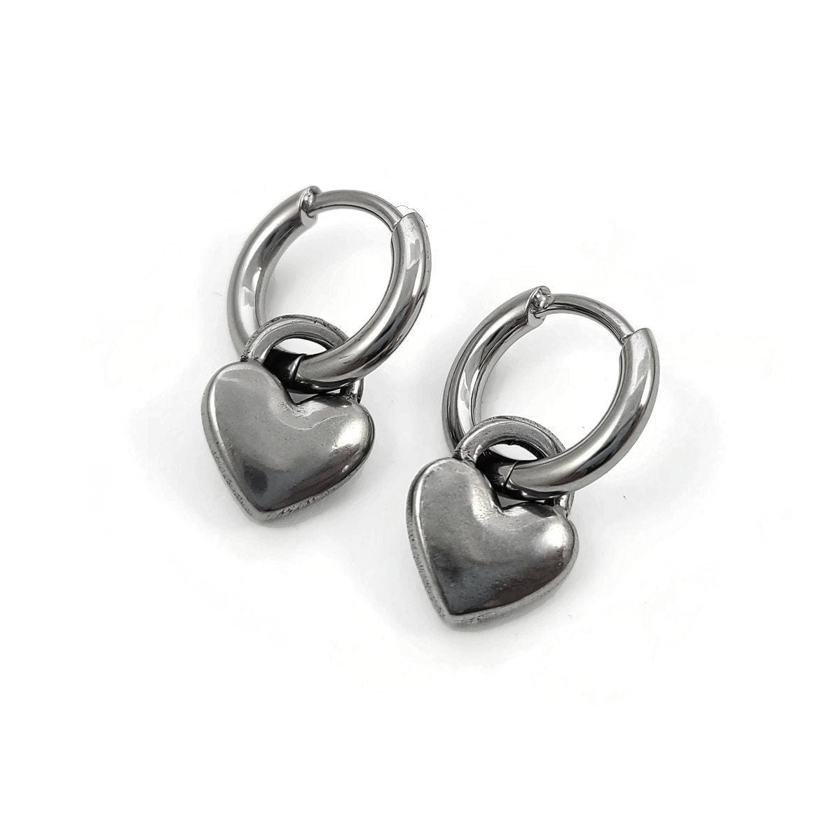 Earring charms with Titanium huggie hoops, Hypoallergenic implant grade jewelry for sensitive ears, Tarnish free