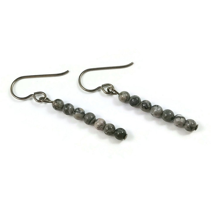 Minimalist gemstone bar earrings - Pure titanium jewelry
