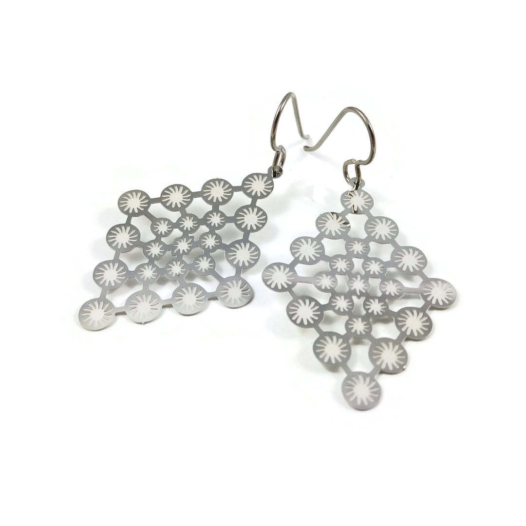 Organic losange dangle earrings - Pure titanium and stainless steel