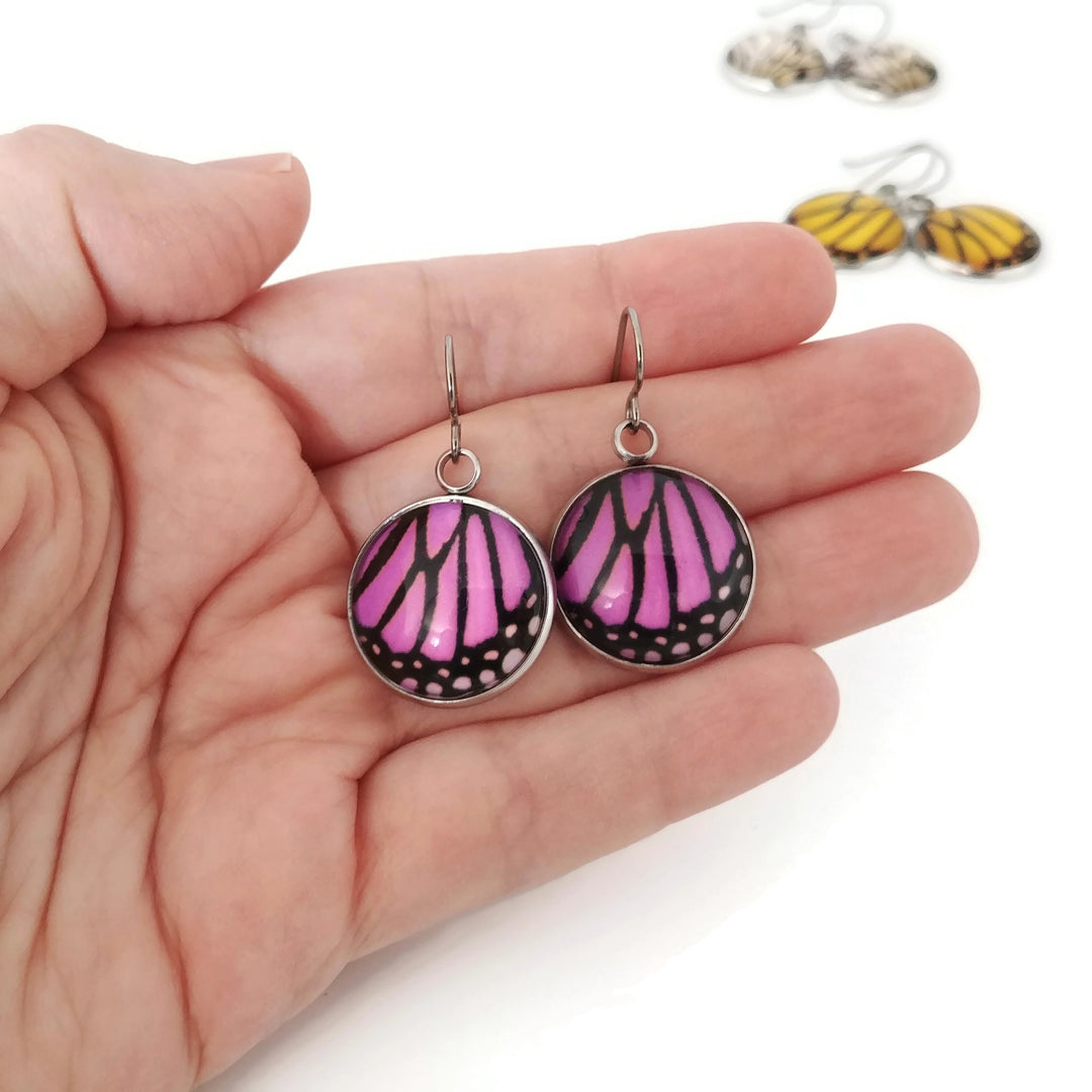 Butterfly wings dangle earrings - Hypoallergenic pure titanium, stainless steel and glass jewelry