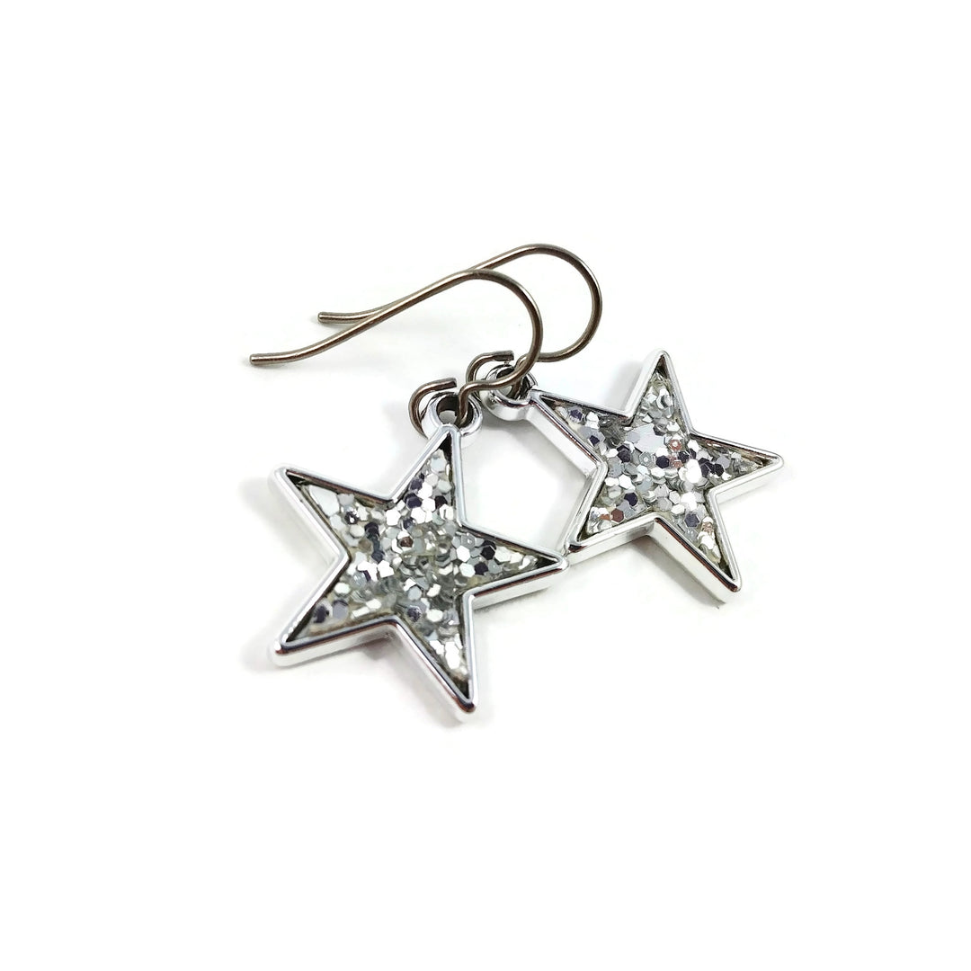 Boucles d'oreille étoile avec paillettes scintillantes - Titane et acrylique 