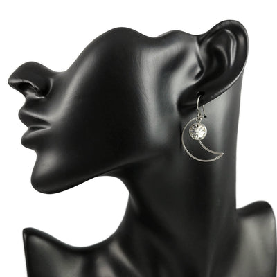 Boucle d'oreille pendentif lune et crystal - Titane, résine et acier inoxydable 