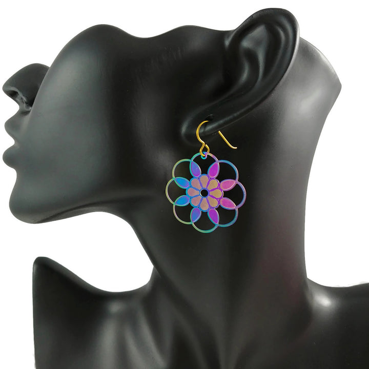 Boucles d'oreilles arc-en-ciel rosace - Niobium - Boucles d'oreilles art déco hypoallergéniques 