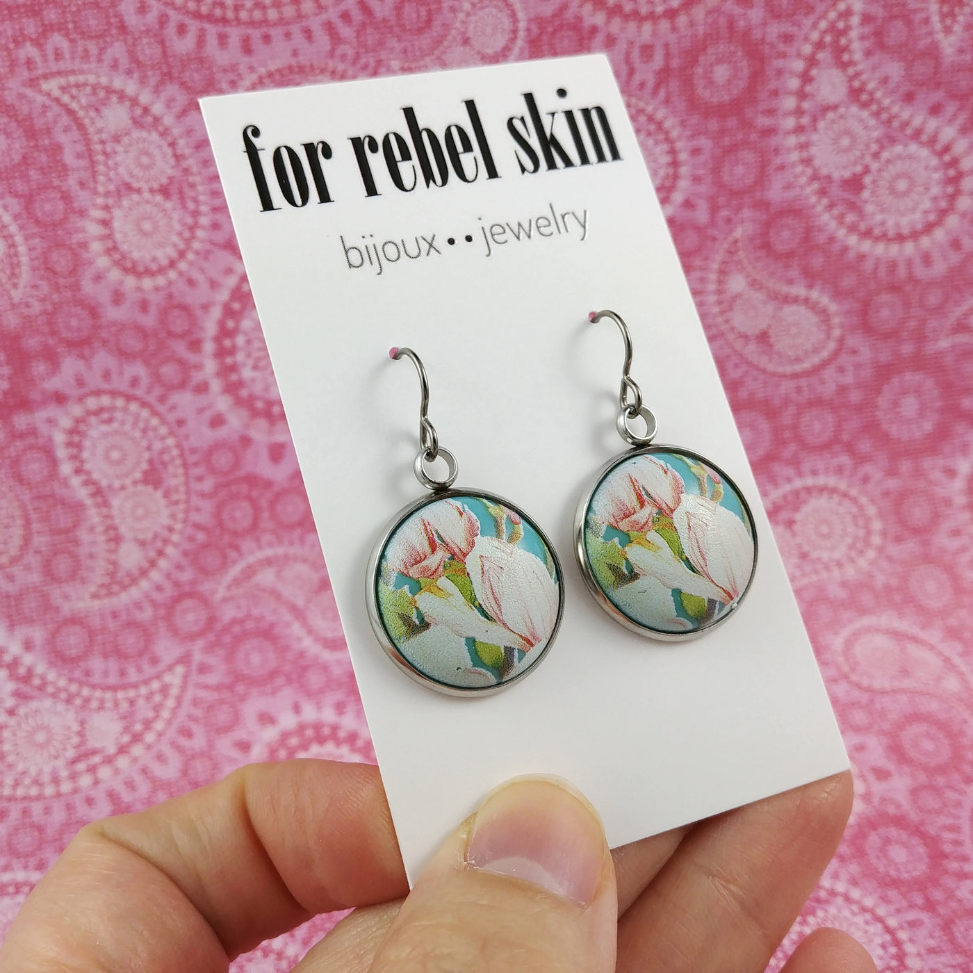 Japanese summer flowers tensha dangle earrings - Hypoallergenic pure titanium and resin