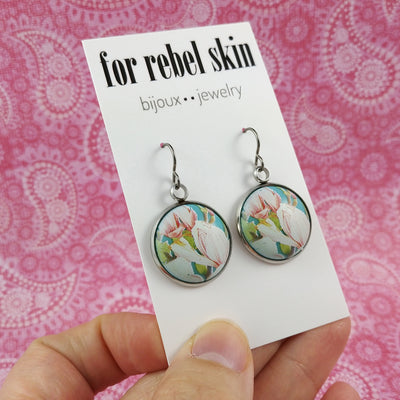 Japanese summer flowers tensha dangle earrings - Hypoallergenic pure titanium and resin