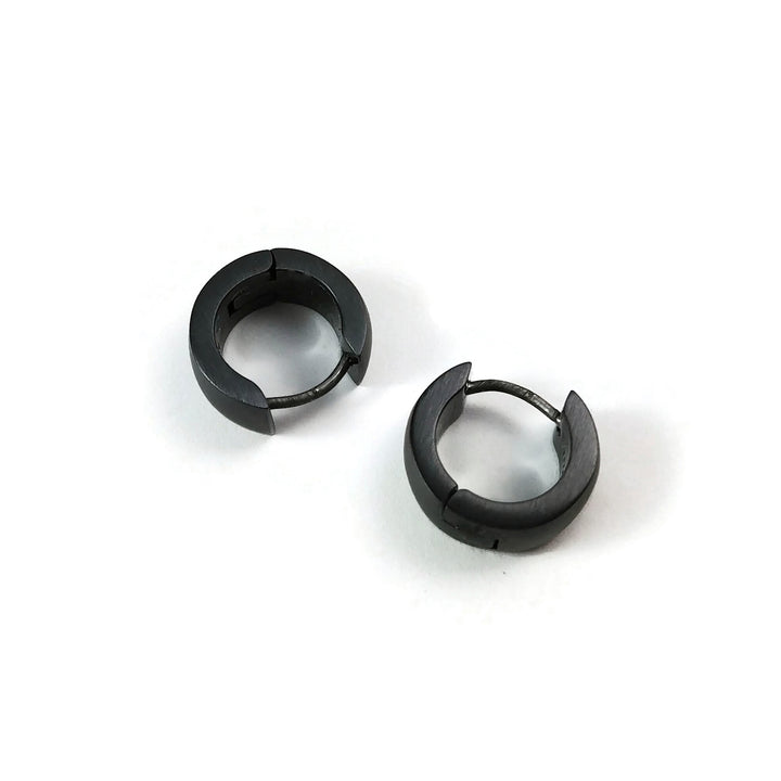 Black D-shape Hoop Cuff Titanium Earrings, 100% Hypoallergenic, Sensitive ear