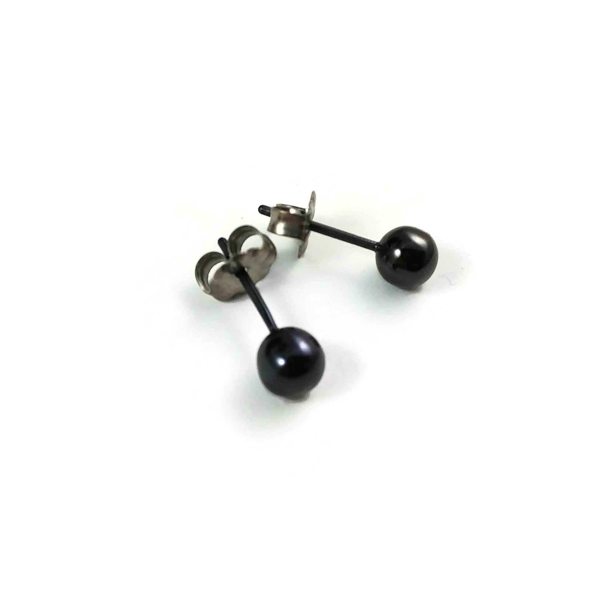 Black Titanium ball post earrings Two sizes available Black 3mm