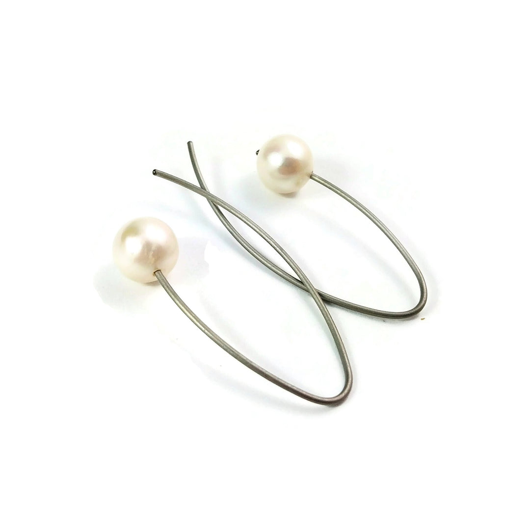 Stem Pearl Titanium Earrings, 100% Hypoallergenic, Sensitive ear
