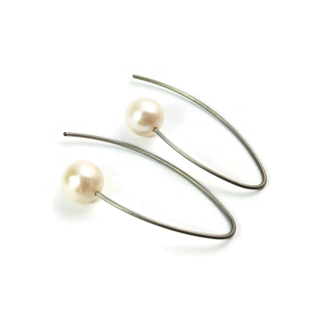 Stem Pearl Titanium Earrings, 100% Hypoallergenic, Sensitive ear
