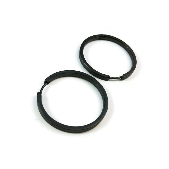 32mm black pure titanium hoop earrings, 100% Hypoallergenic, Sensitive ear