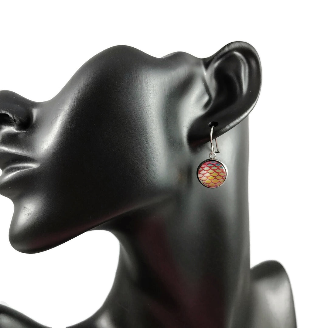 Boucle d'oreille pendentif sirène tangerine - Titane, acier inoxydable et verre 