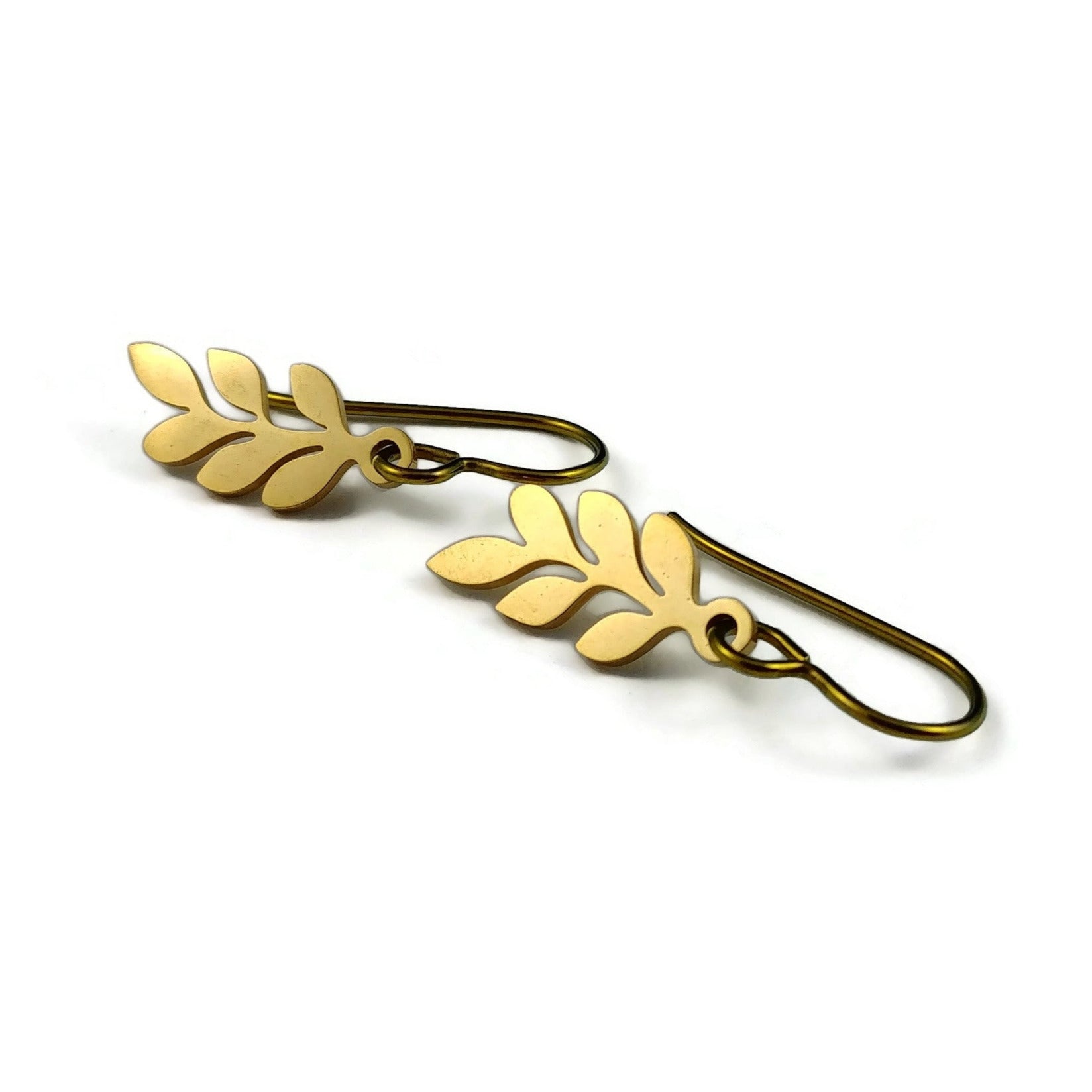 Dainty gold branch drop earrings Hypoallergenic pure niobium