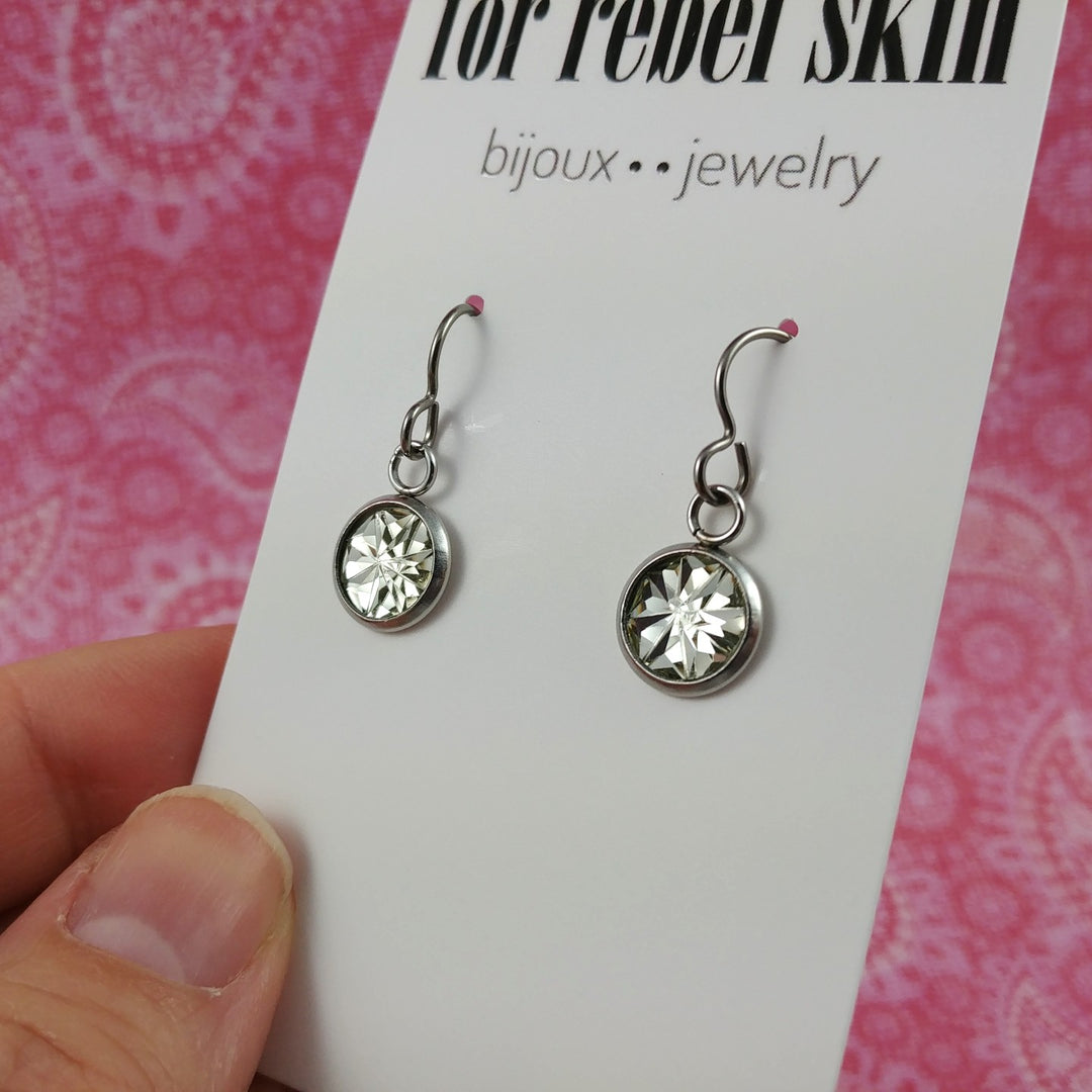 Clear faceted dangle titanium earrings