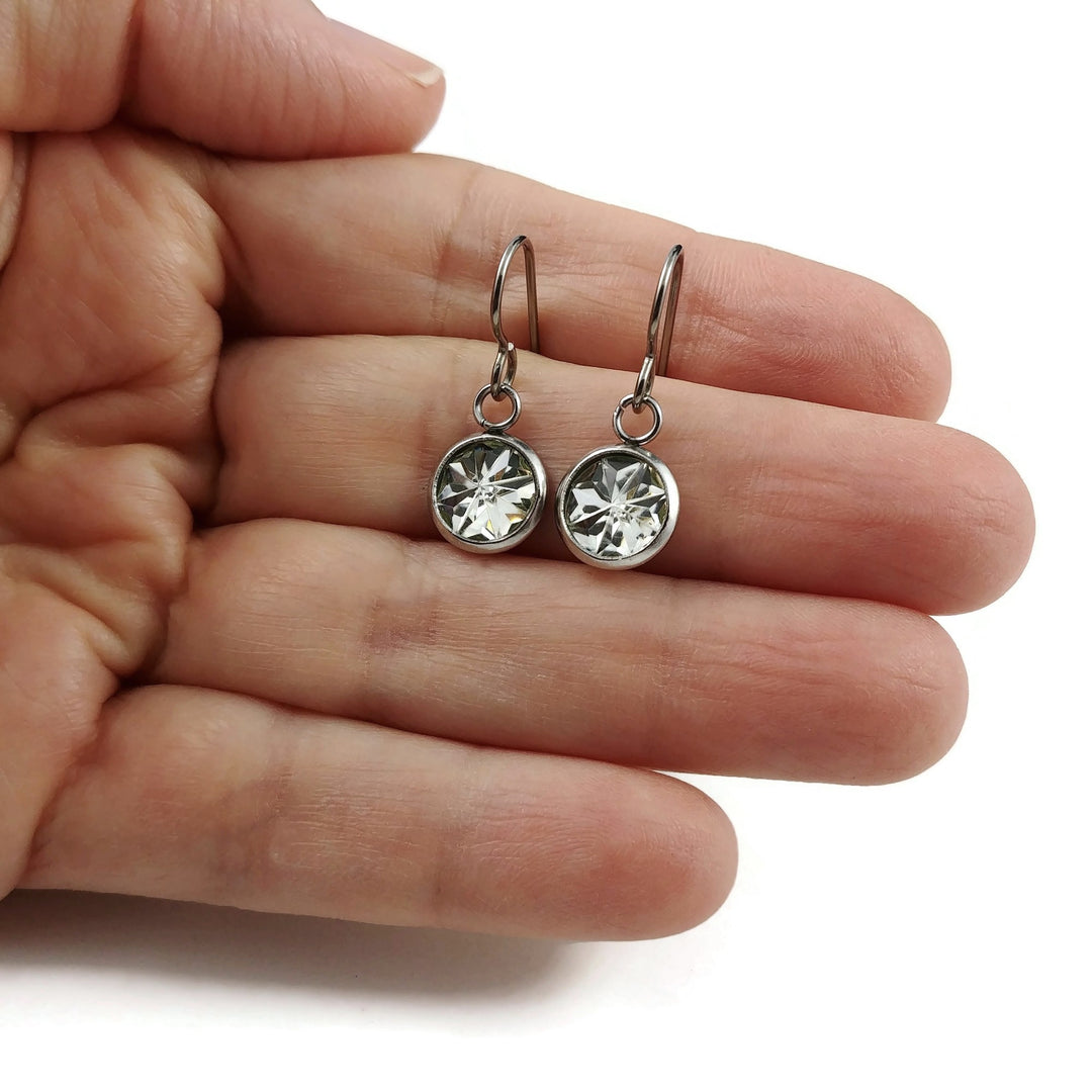 Clear faceted dangle titanium earrings
