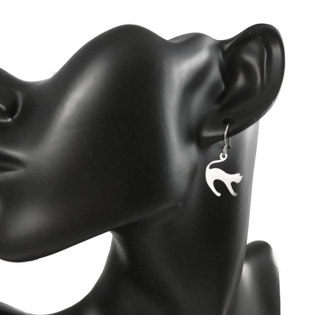Small playfull cat dangle earrings - Hypoallergenic pure titanium and stainless steel
