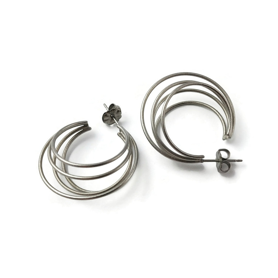 Five strand titanium large hoop earrings, 100% hypoallergenic for sensitive ear