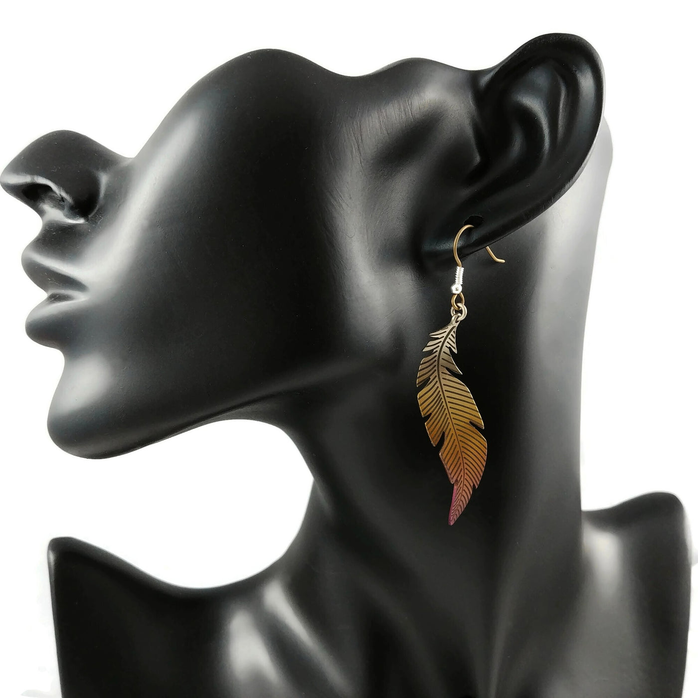 Large Curved Feather Titanium Earrings, 100% Hypoallergenic, Sensitive ear