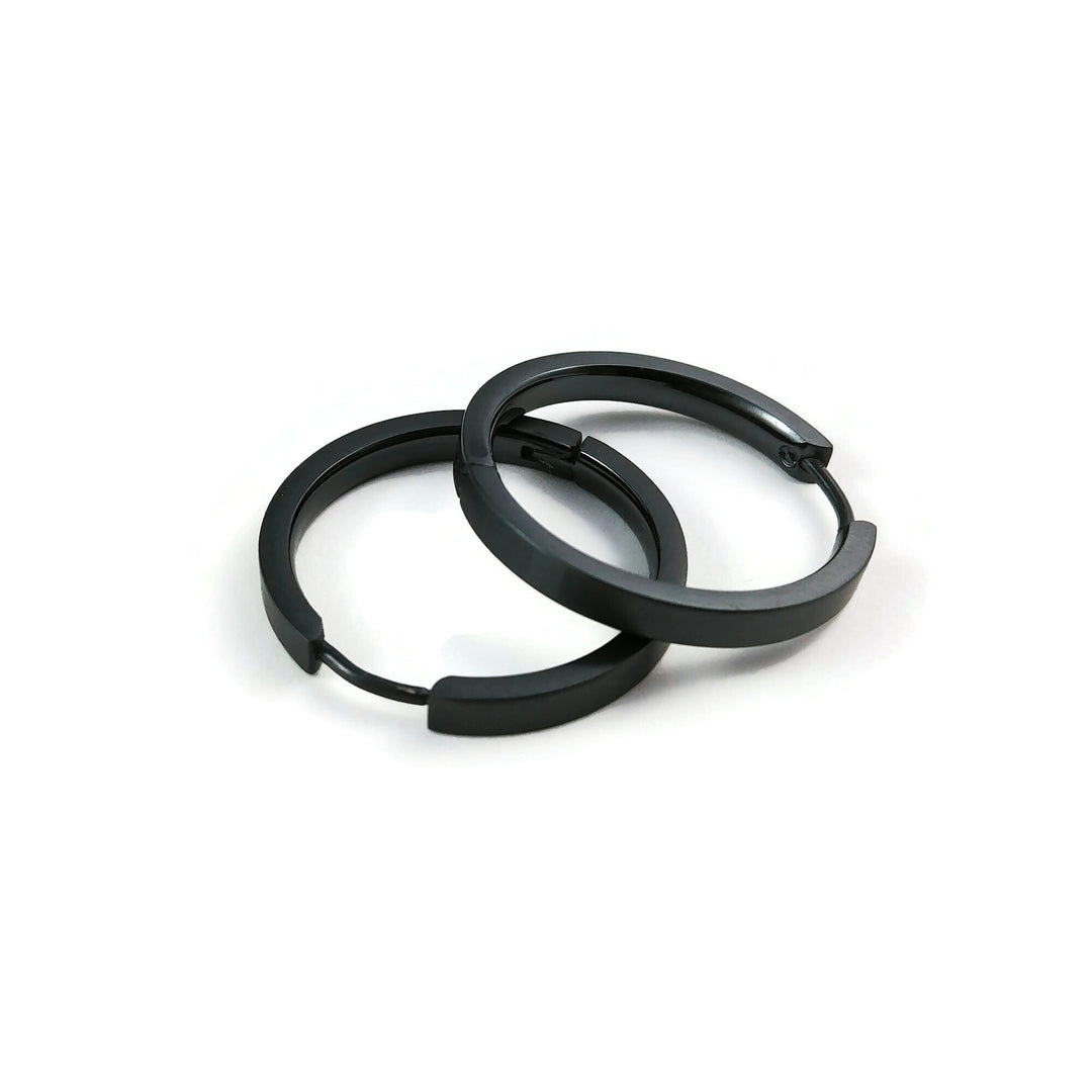 24mm black pure titanium hoop earrings, 100% Hypoallergenic, Sensitive ear