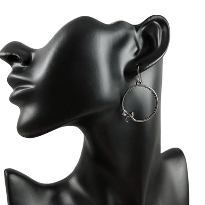 Hoop and bow gunmetal dangle earrings - Hypoallergenic nickel free, lead free and cadmium free