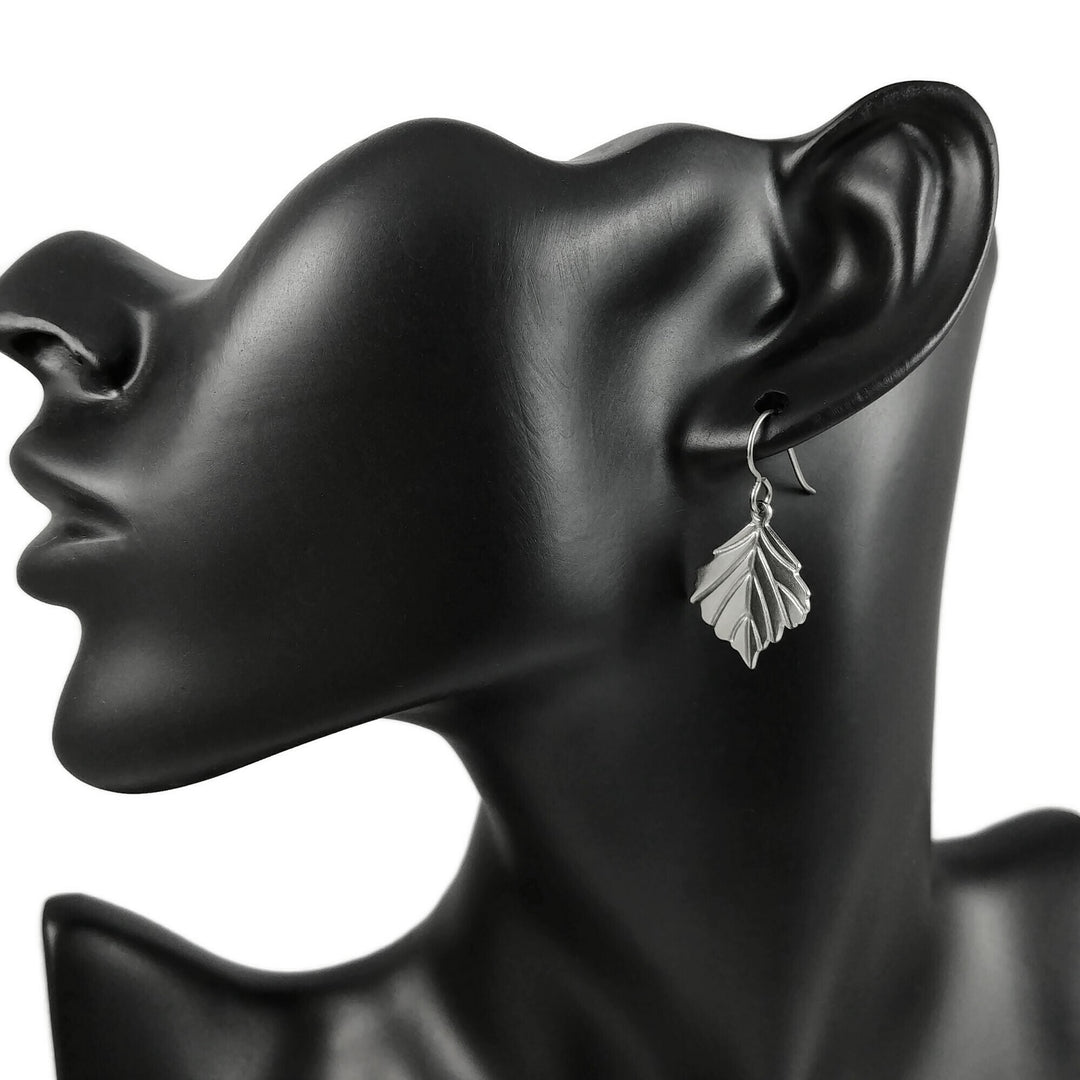 Leaf dangle earrings - Pure titanium and stainless steel