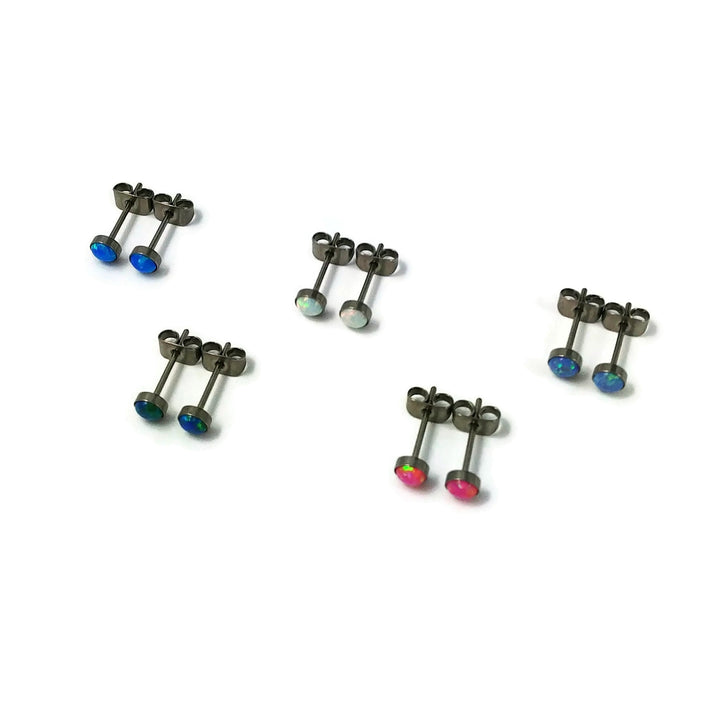 Dainty opal titanium stud earrings
