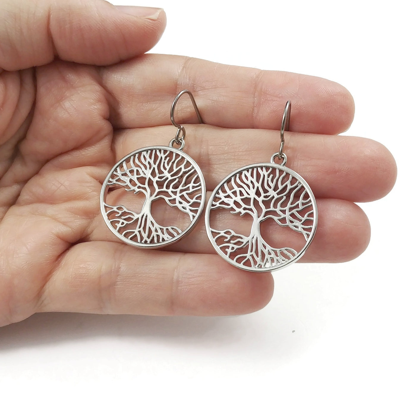 Tree of life dangle earrings, Unique nature titanium jewelry