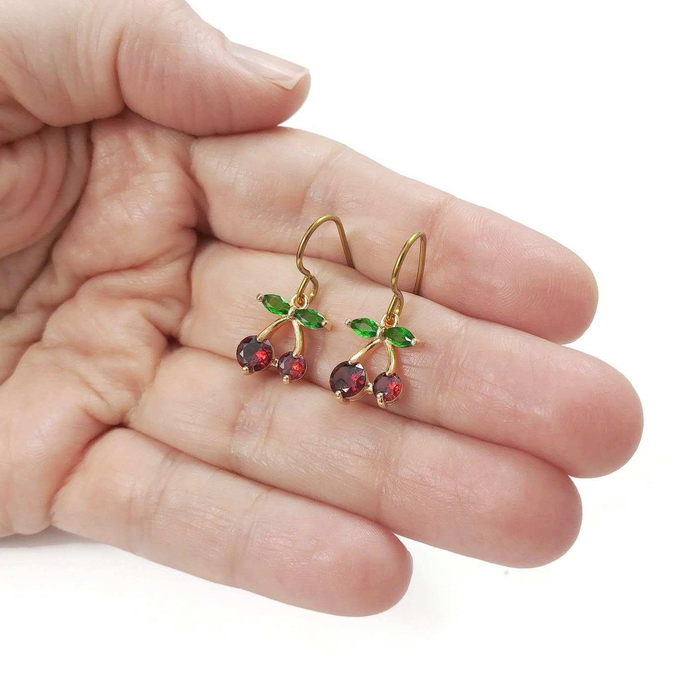 Dainty cherry earrings, Real 18K gold plated, Nickel free