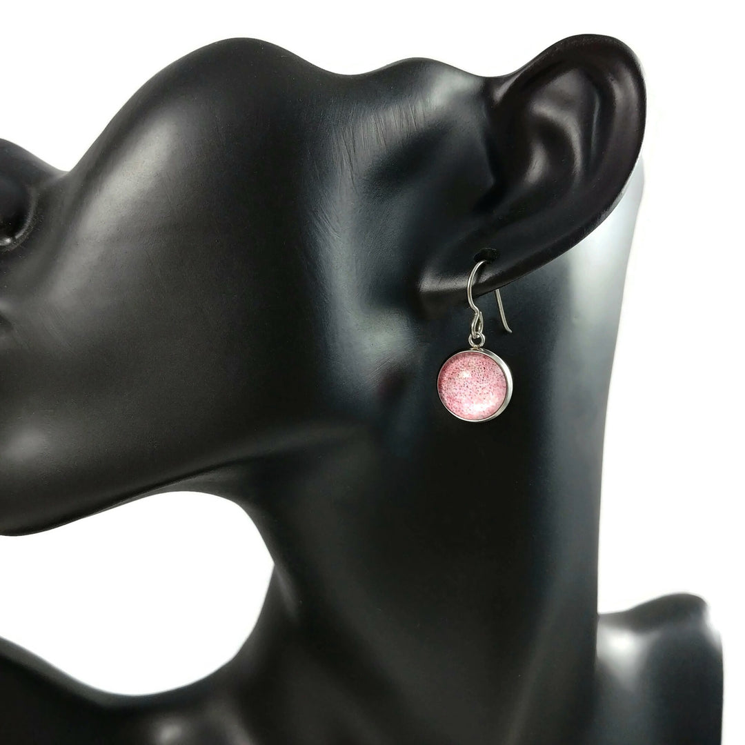 Pink flower unicorn drop titanium earrings