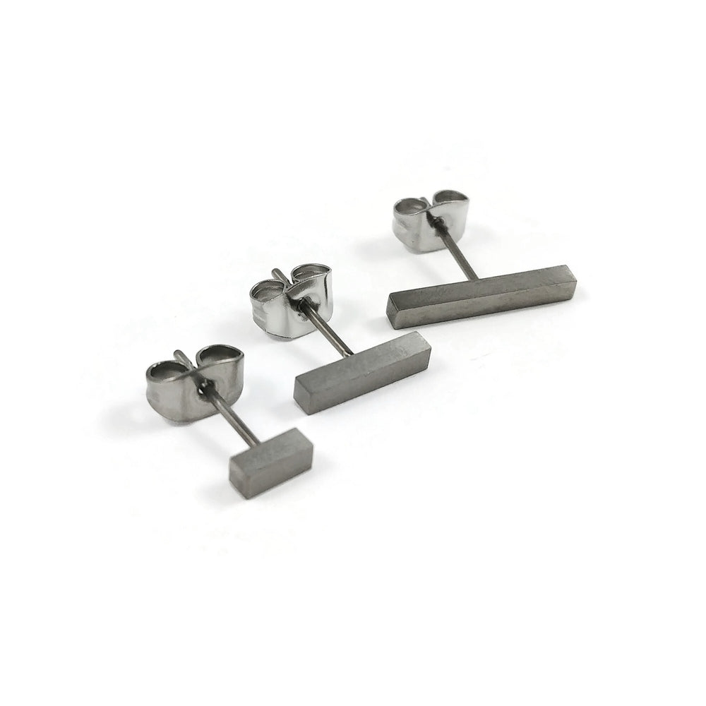 Silver minimalist rectangle bar earrings, Hypoallergenic pure titanium –  for rebel skin
