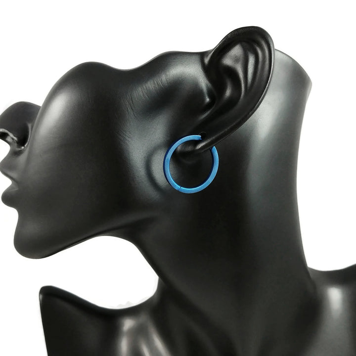 24mm blue pure titanium hoop earrings, 100% Hypoallergenic, Sensitive ear