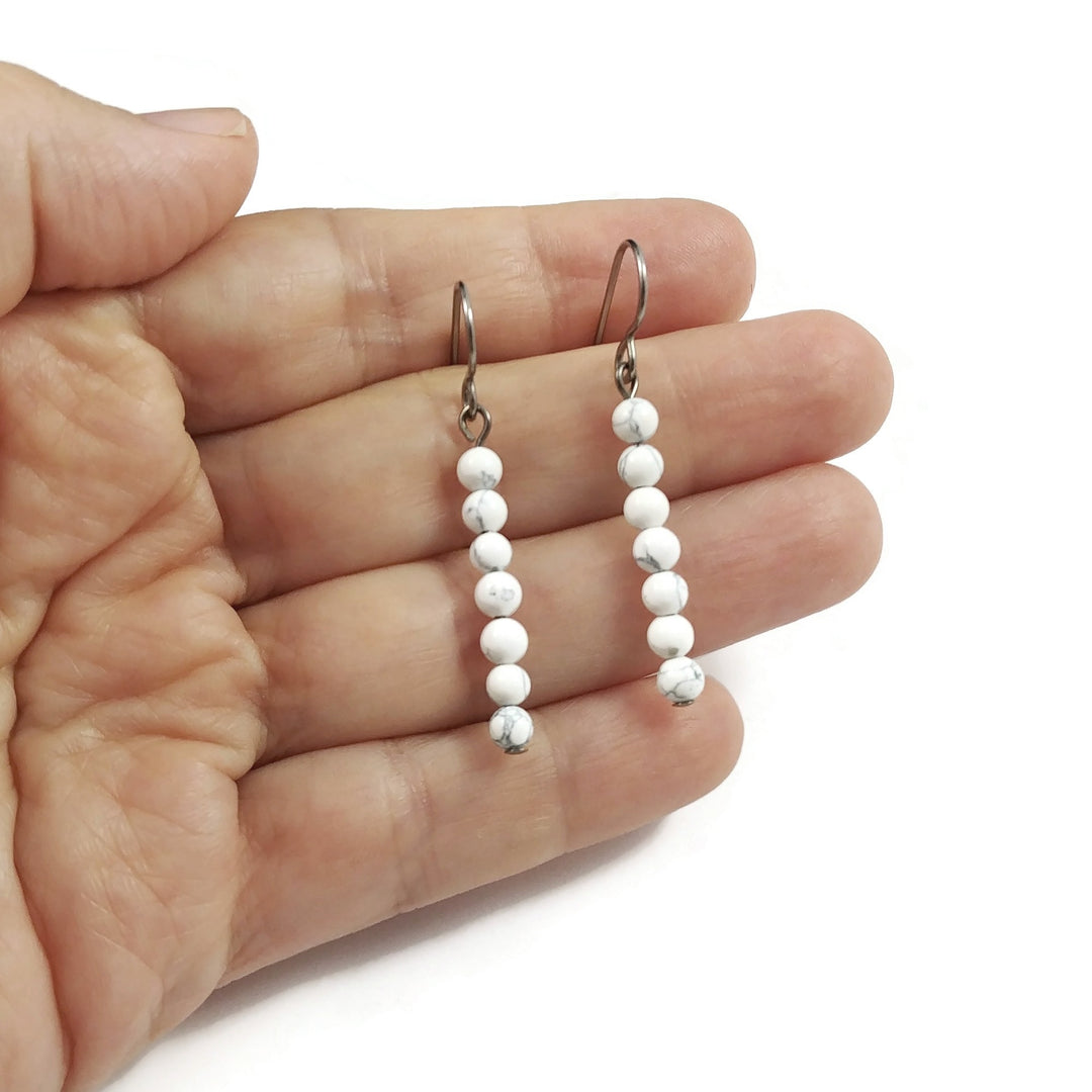 Minimalist gemstone bar earrings - Pure titanium jewelry