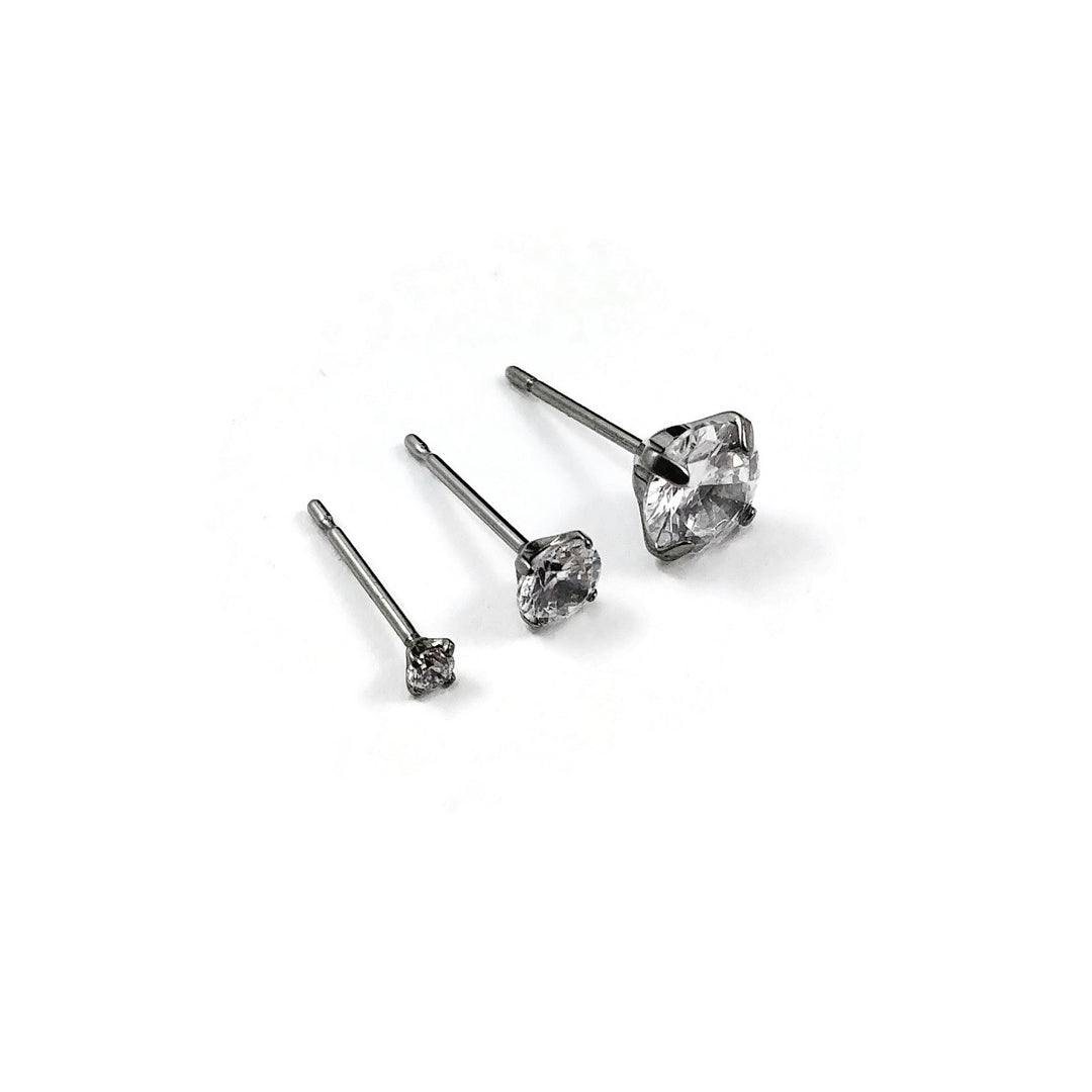 4mm Clear CZ Gem Implant Grade Titanium Stud Earrings