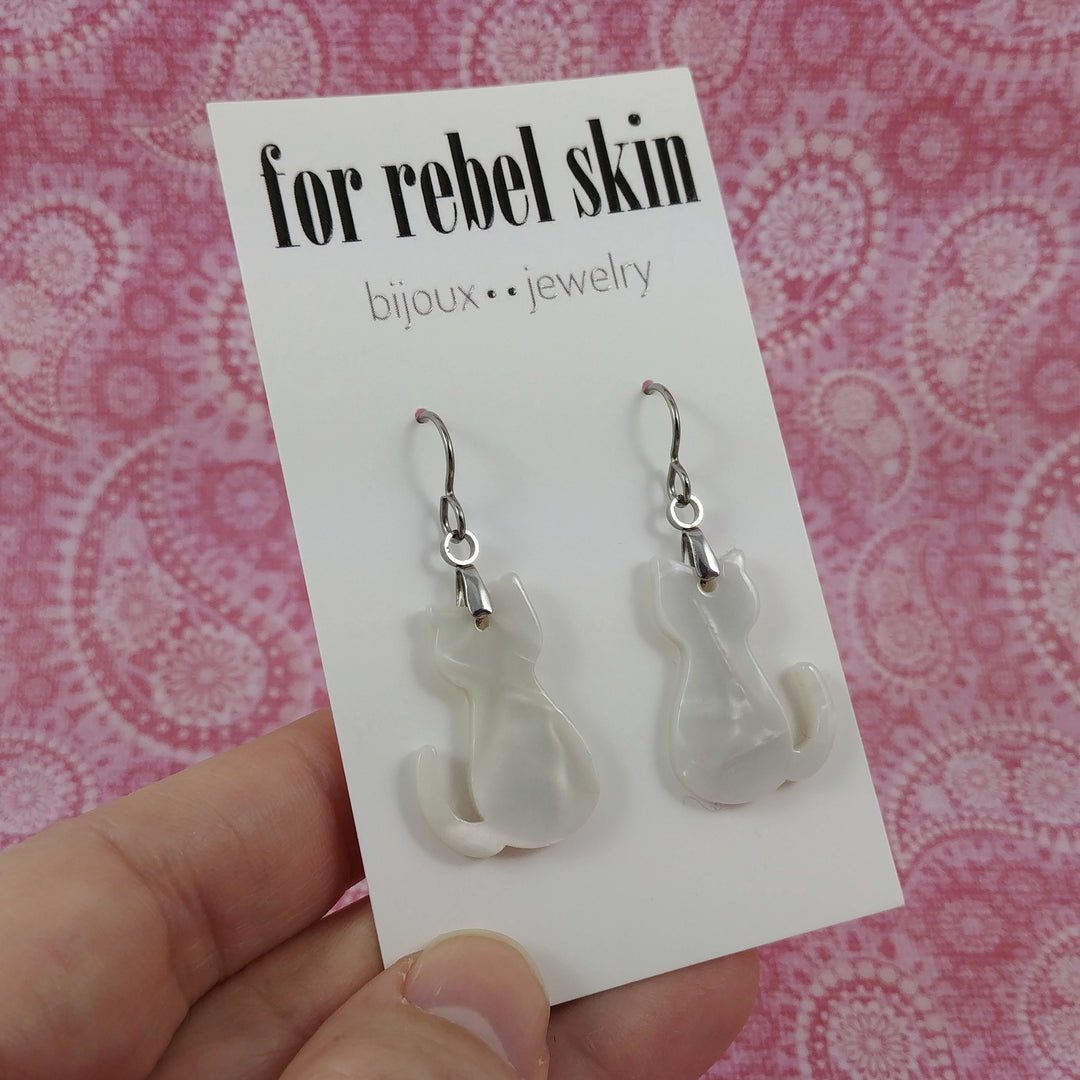 Fun white acrylic cat earrings