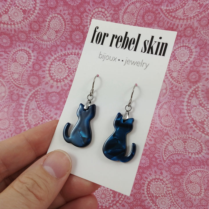 Blue acrylic cat earrings
