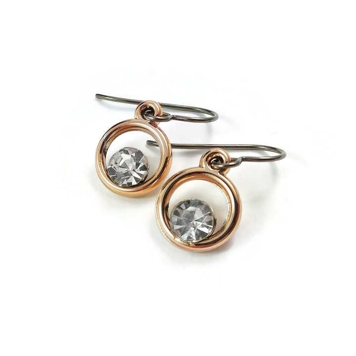 Rhinestone and rose gold earrings