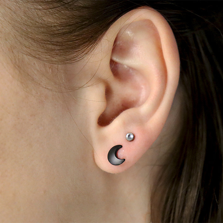 Black Moon Titanium Stud Earrings, 100% Hypoallergenic, Sensitive ear