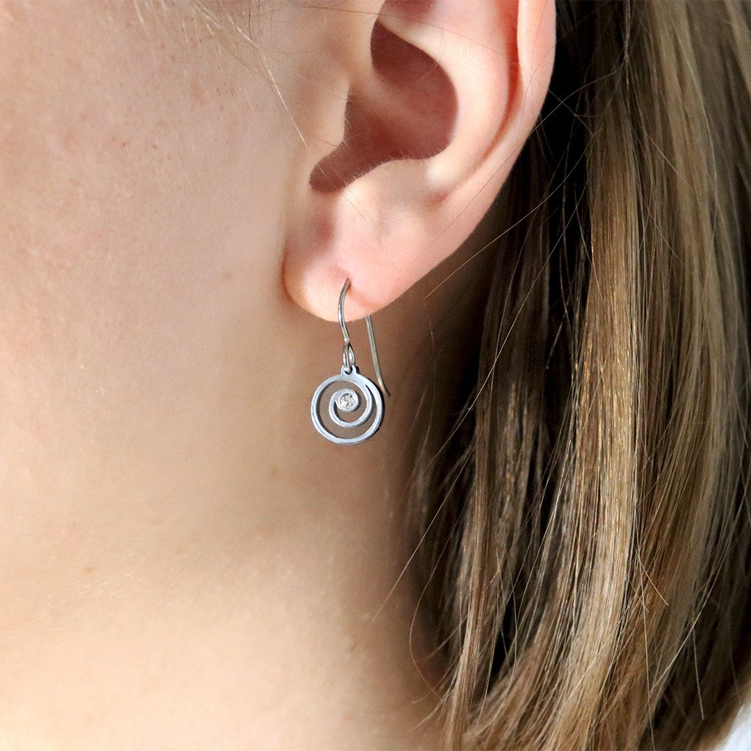 Vortex Ear Drop Mini vortex zirconia drop earrings, Pure titanium and stainless steel ...