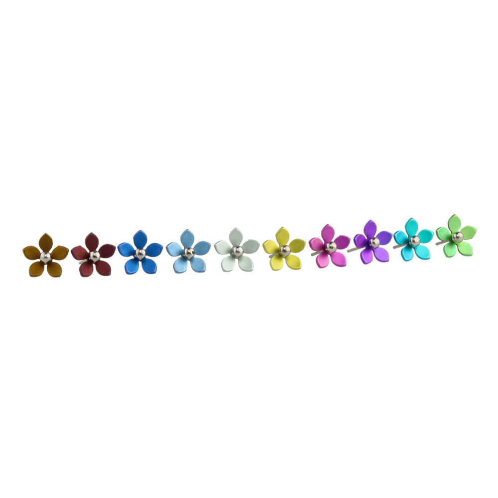 Five Petal Bead Flower Titanium Stud Earrings, 100% Hypoallergenic, Sensitive ear