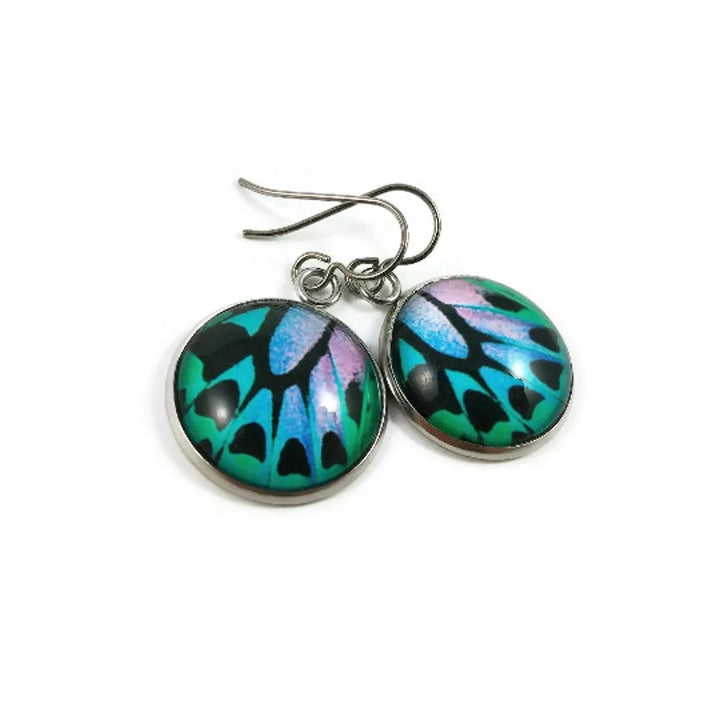 Boucle d'oreille pendentif ailes de papillon - Titane, acier inoxydable et verre 