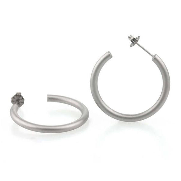 Large round hoop earrings, natural satin titanium 100% hypoallergenic for sensitive ear