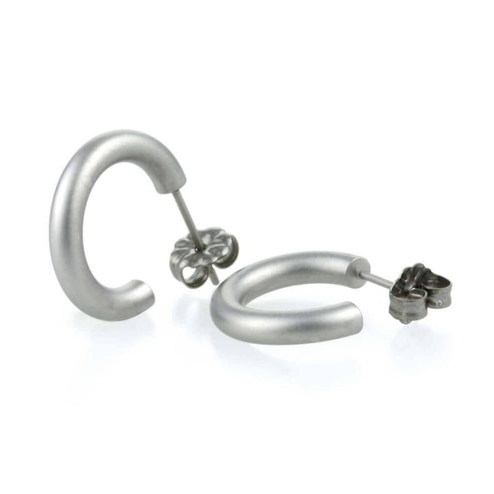 Small round hoop earrings, natural satin titanium 100% hypoallergenic for sensitive ear