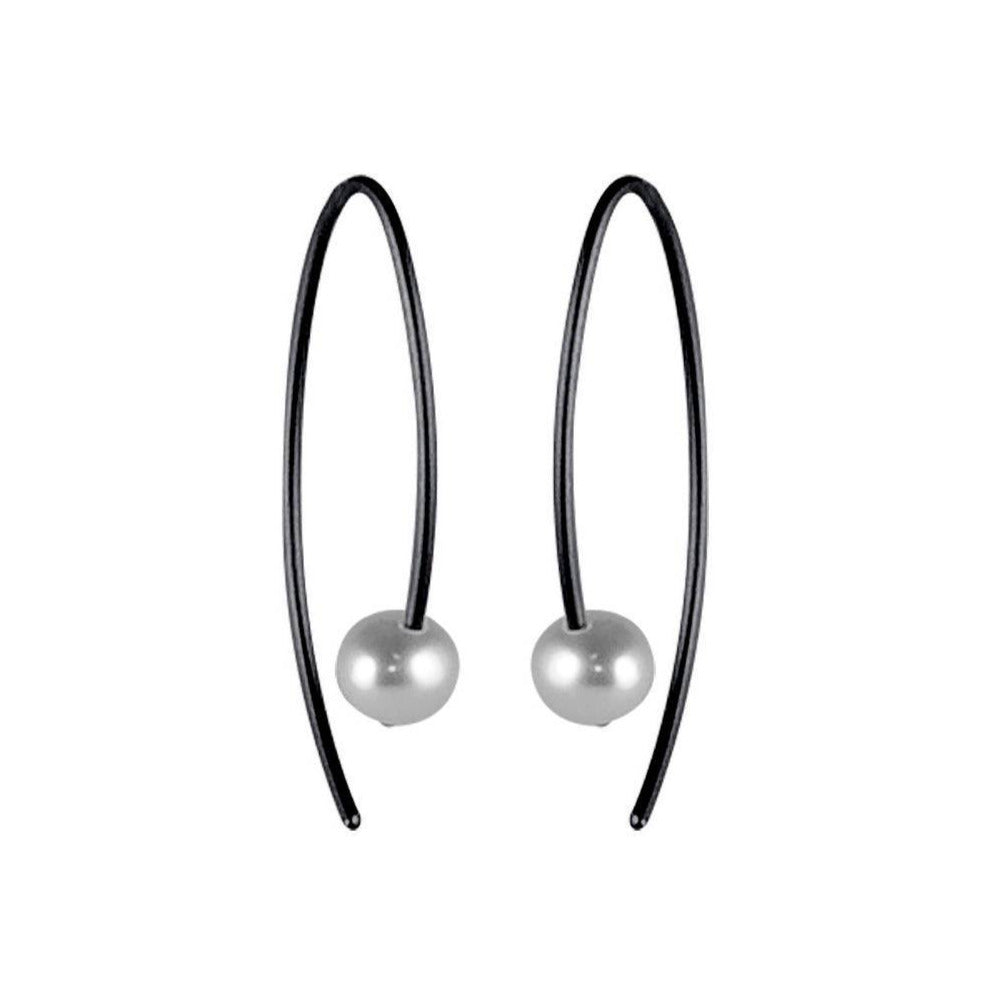 Small Stem Pearl Black Titanium Earrings, 100% Hypoallergenic, Sensitive ear