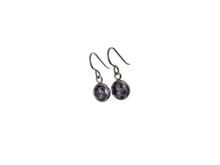 Purple rhinestone faceted dangle earrings - Pure titanium, stainless steel and rhinestone
